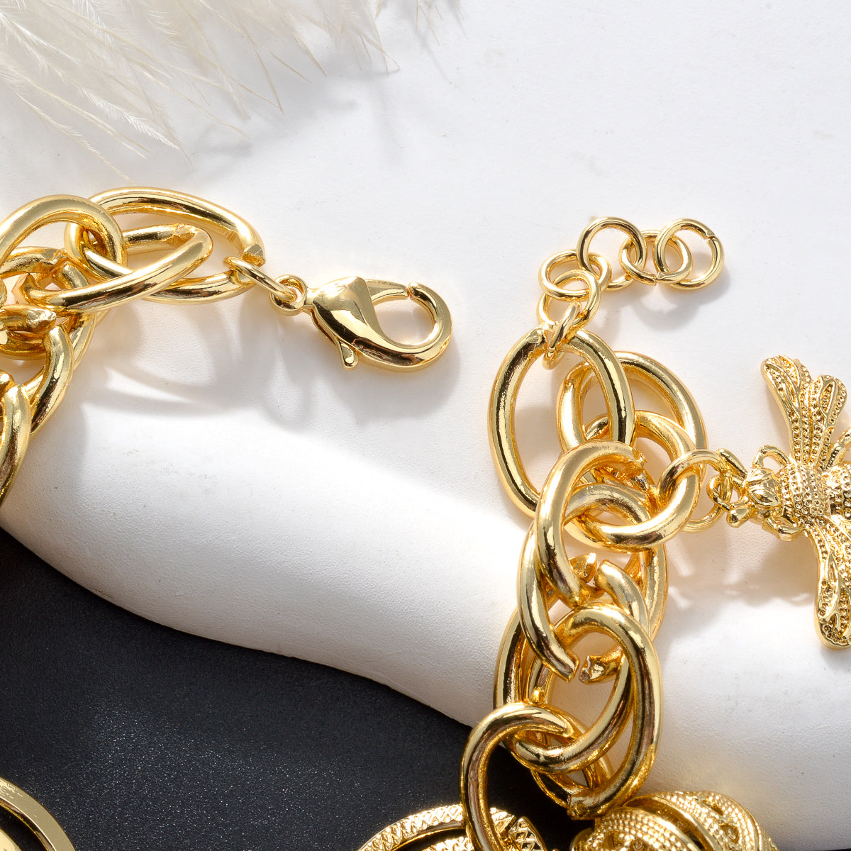 NEW Arrived wholesale Dragonfly 14k Gold Plated Link Chain Charm Bracelet