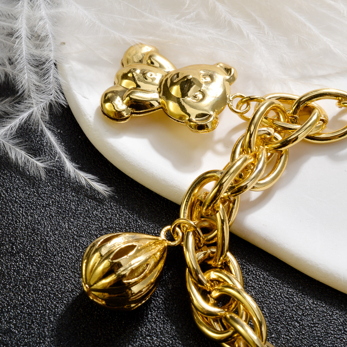 Zeadear jewelry 14k gold plated Ball and bear charm bracelet