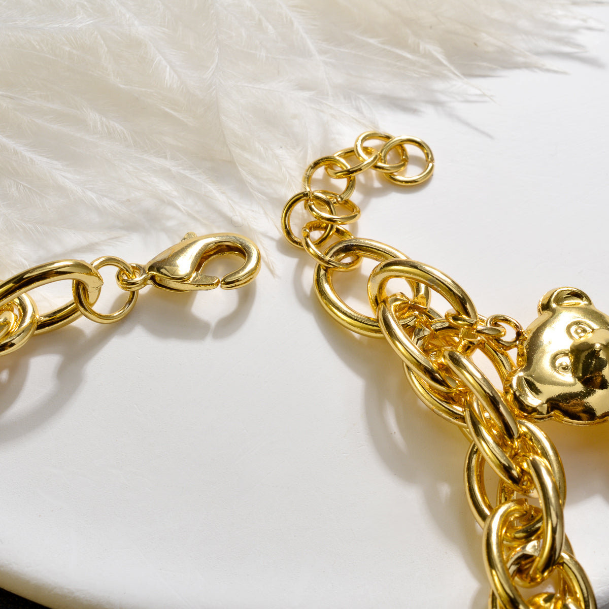 NEW Arrived bear and khamsah 14k Gold Plated Link Chain Charm Bracelet