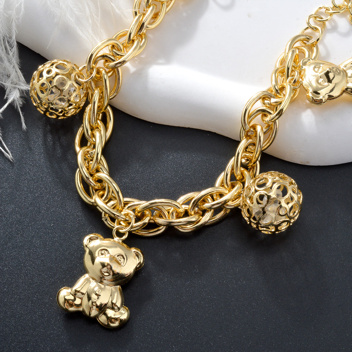 Zeadear jewelry 14k gold plated Balls and bears charm bracelet