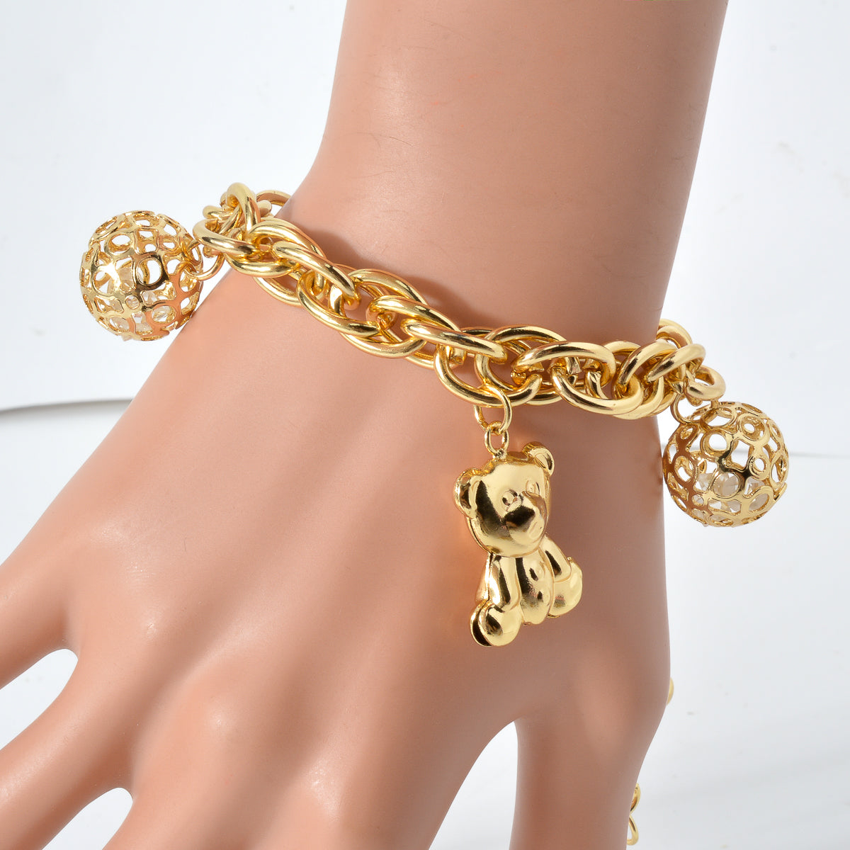 Zeadear jewelry 14k gold plated Balls and bears charm bracelet