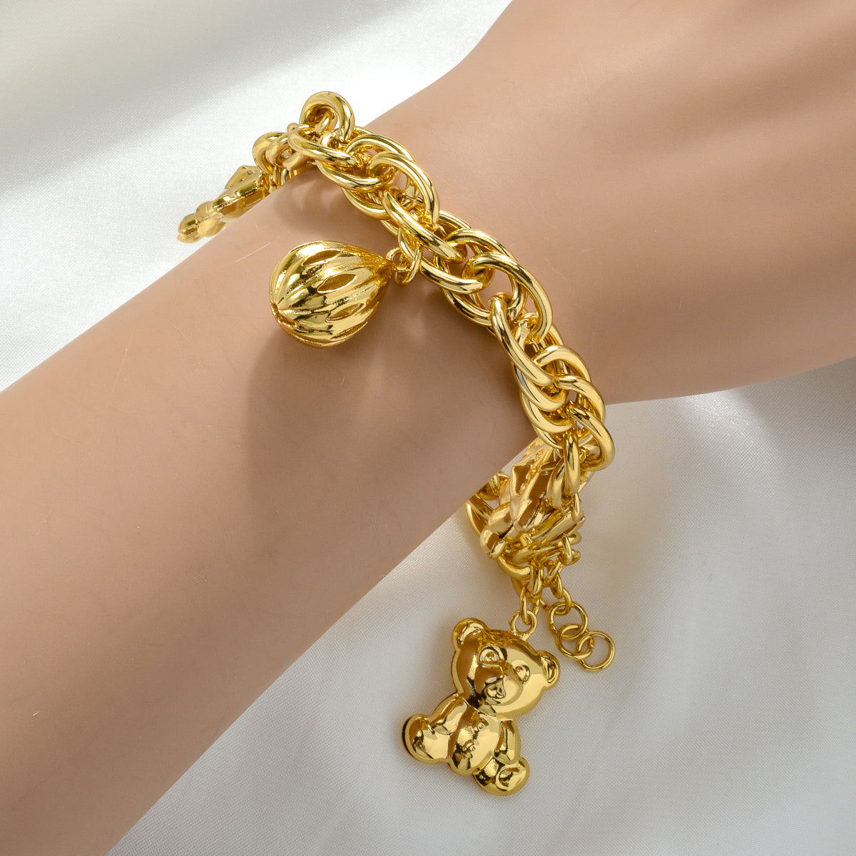 Zeadear jewelry 14k gold plated Ball and bear charm bracelet
