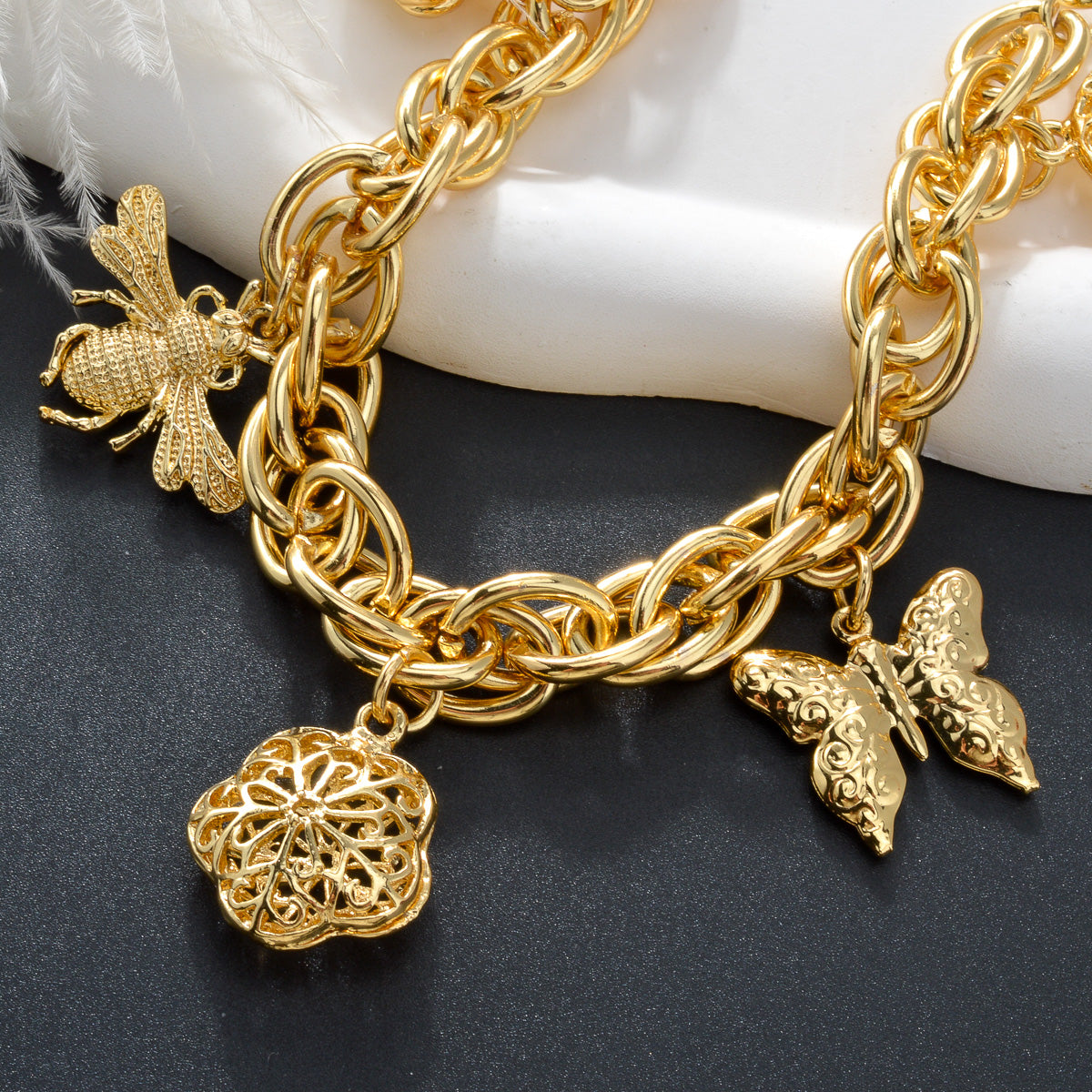 Zeadear jewelry 14k gold plated Butterfly Flower Bee Life Tree charm bracelet