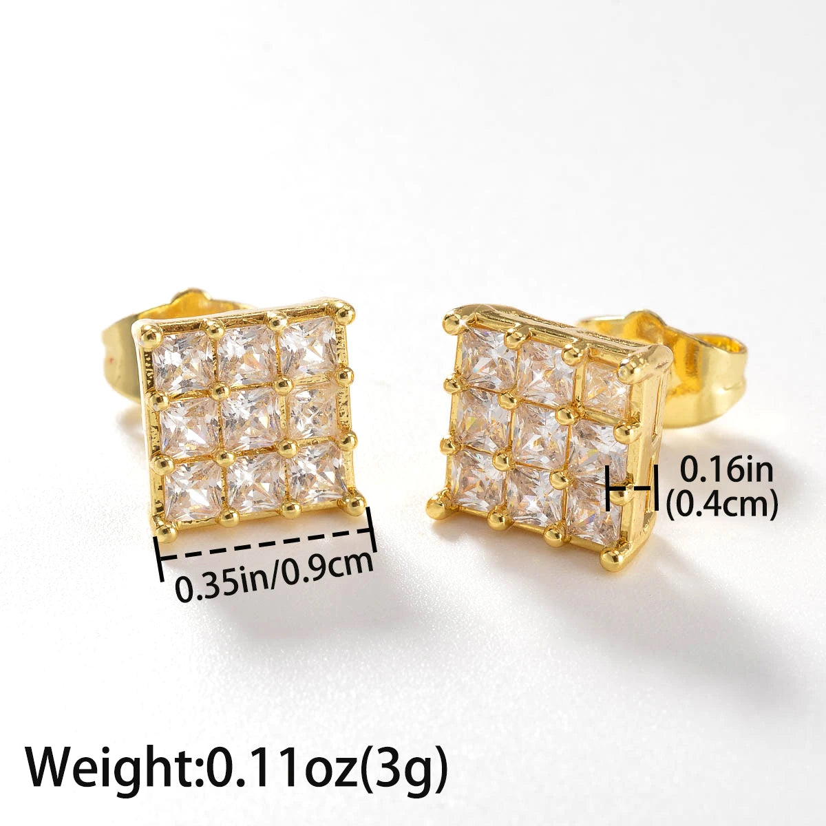 Wholesale Multi Styles Cube Stud Hypoallergenic 18K Gold Plated Princess cut zircon Earrings for Women