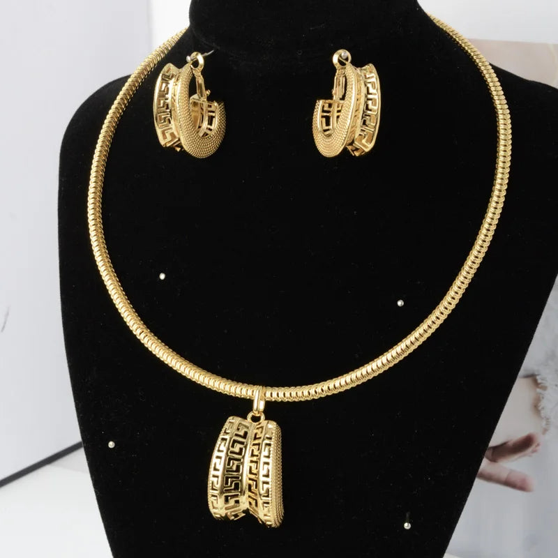 Hot Selling Brazil Gold Luxury Copper Bridal Jewelry Set America earing and necklace set