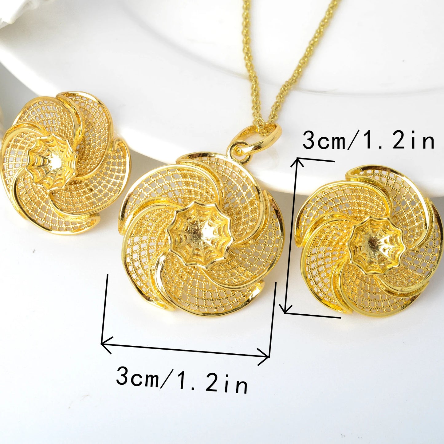 Fashion jewelry high quality copper wedding bride 18k gold plated dubai gold jewelry set for women
