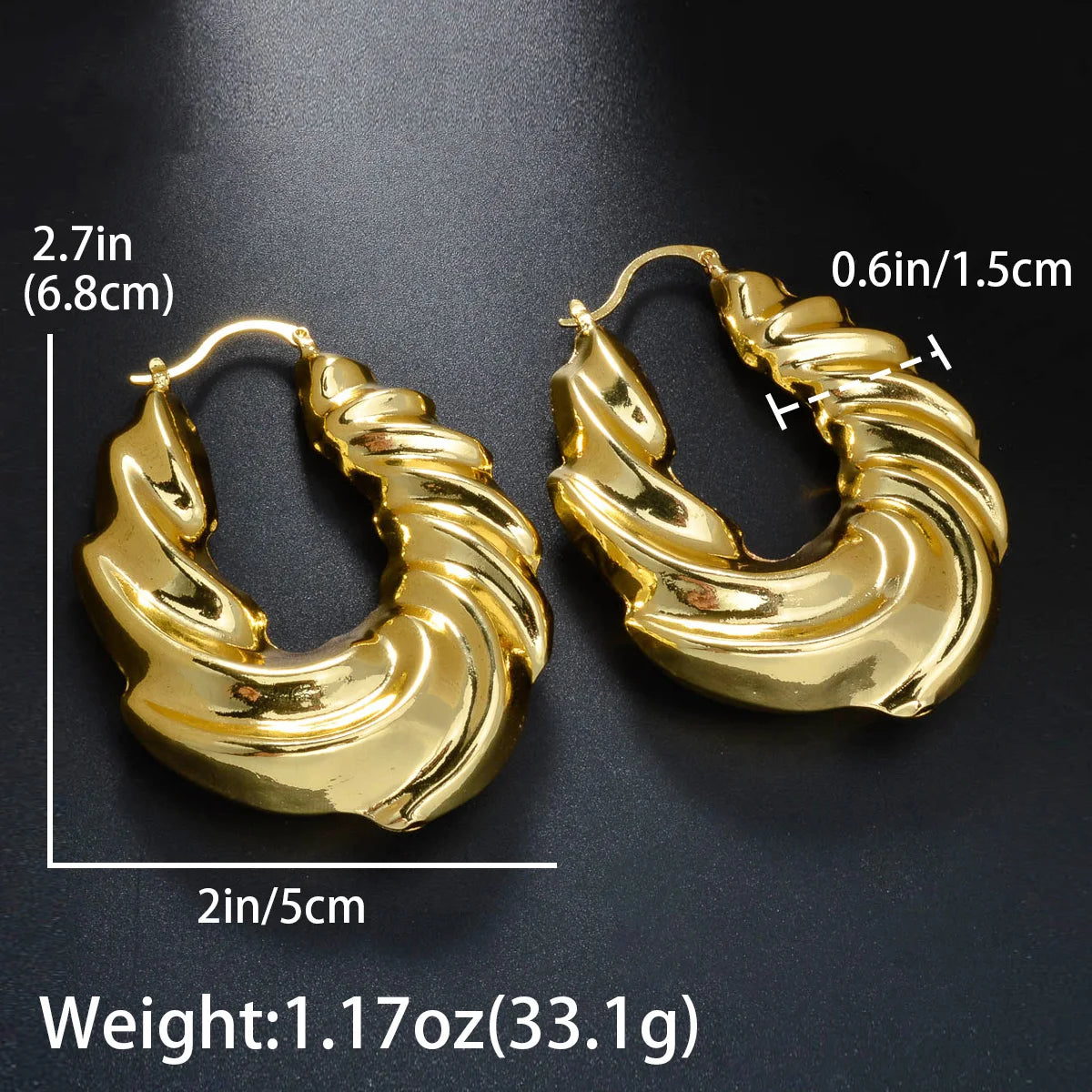 Dubai Custom Jewelry Large 18k gold plated hollow chunky statement chunky textured twist earring hoop for women