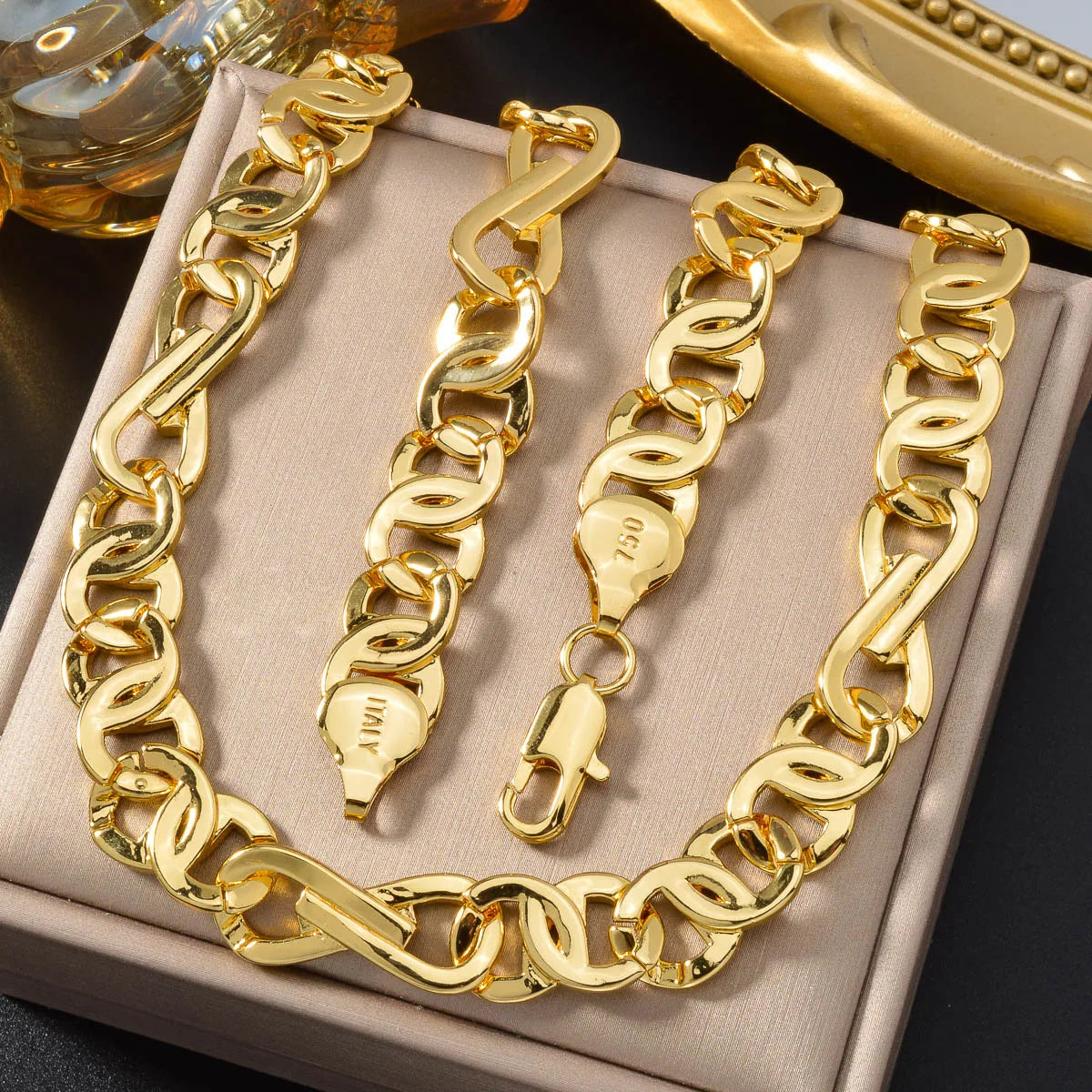 ZEADear Hiphop luxury Italy 750 18k gold plated Copper Link Chain Necklace For Man Jewelry Women Neck Accessories Party Gift
