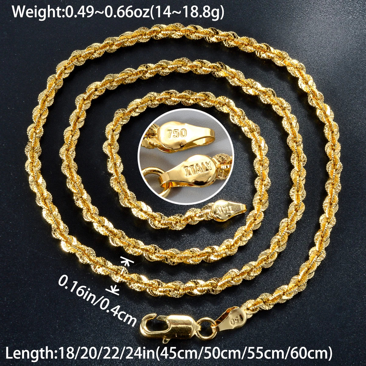 ZEA Dear Fashion Width 4mm Italian 750 Luxury 18k Gold Plated Dubai Chain Metal necklace Simple jewelry birthday gift