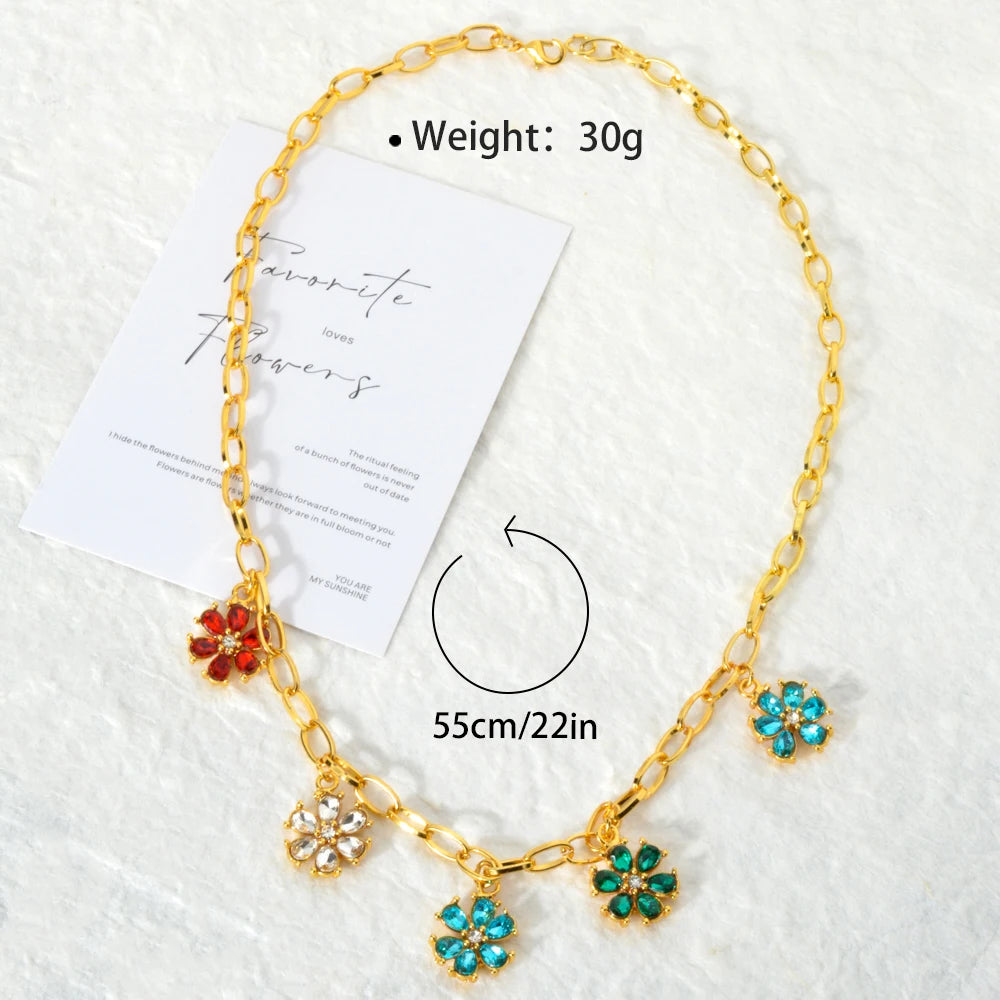 ZEADear Jewelry Colorful Flower Charm Zircon Necklace Clavicle Link Chain Crystal Pendant Necklace Lady Party Wedding Lover Gift