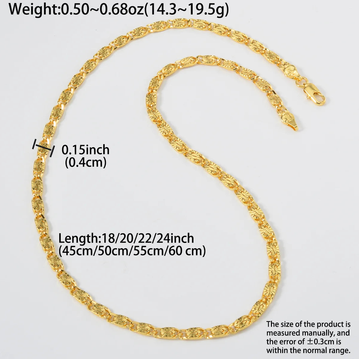 New Fashion 18 Gold Plated Copper Necklaces Special Jewelry Gifts for Family Friends 750 Classic Irregular Long Necklace Chain