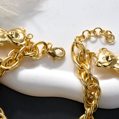 Lock and cute bear 14k Gold Plated Link Chain Charm Bracelet