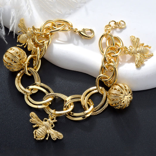 NEW Arrived wholesale Dragonfly 14k Gold Plated Link Chain Charm Bracelet