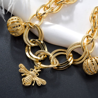 NEW Arrived wholesale Dragonfly 14k Gold Plated Link Chain Charm Bracelet