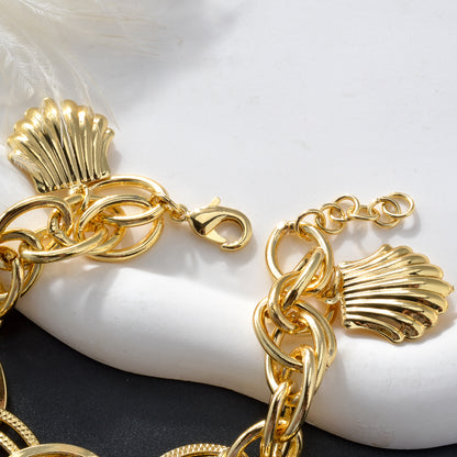 wholesale Goldfish and shells 14k Gold Plated Link Chain Charm Bracelet