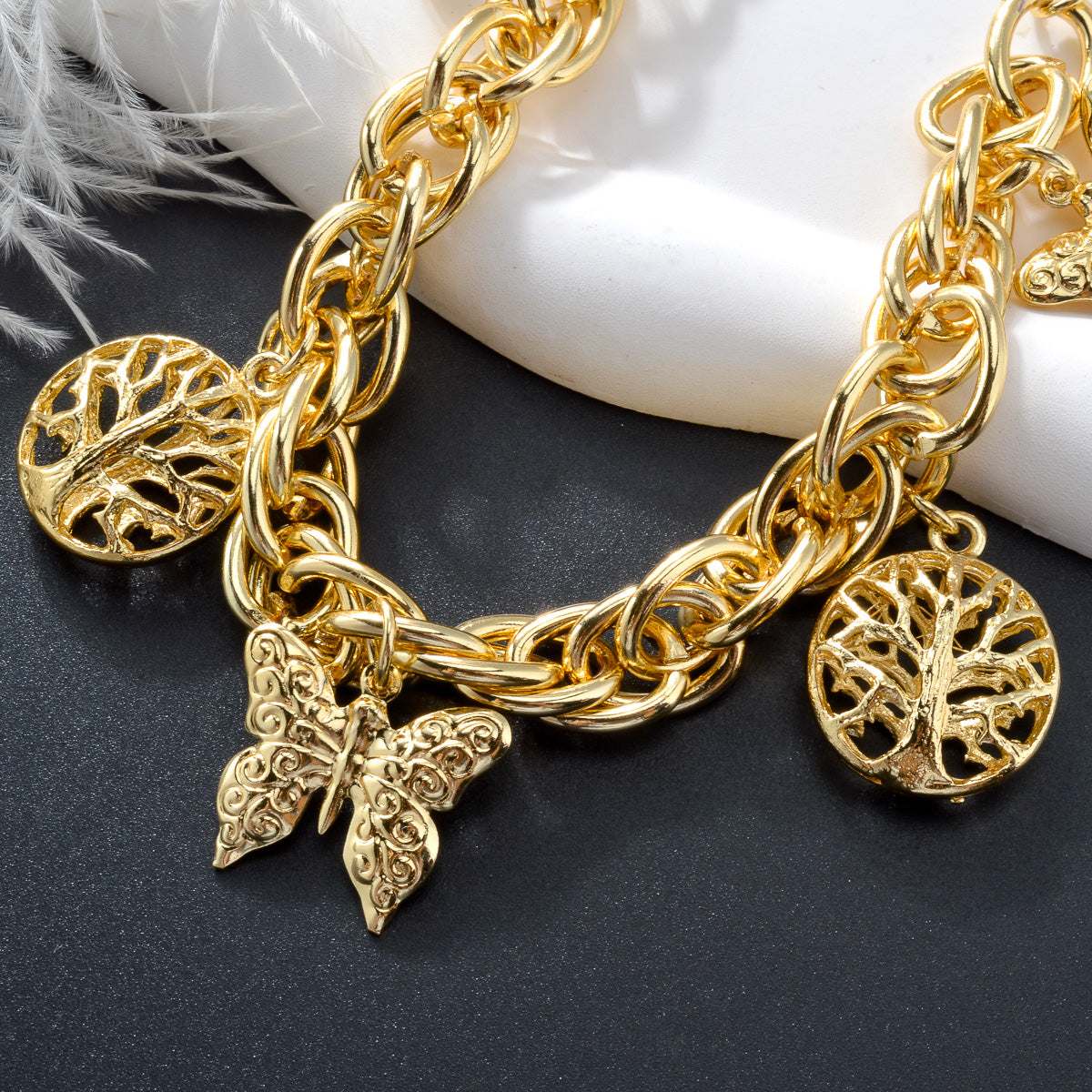 Zeadear jewelry 14k gold plated Butterfly and Life Tree charm bracelet