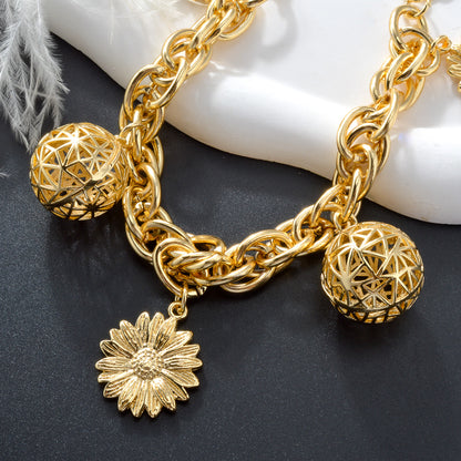 Zeadear jewelry 14k gold plated Balls and flower charm bracelet