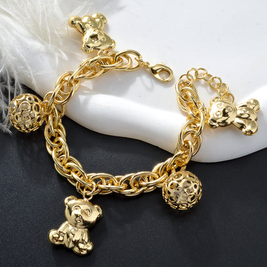 Zeadear jewelry 14k gold plated Balls and bears charm bracelet