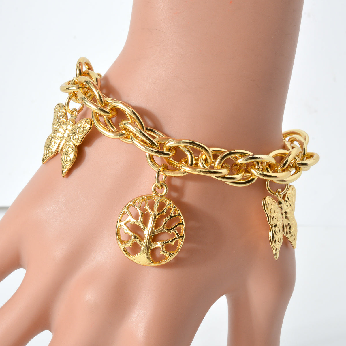 Zeadear jewelry 14k gold plated Butterfly and Life Tree charm bracelet