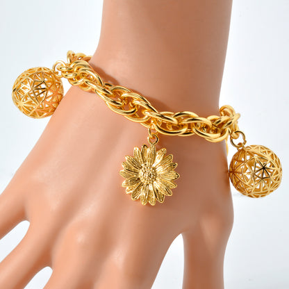 Zeadear jewelry 14k gold plated Balls and flower charm bracelet