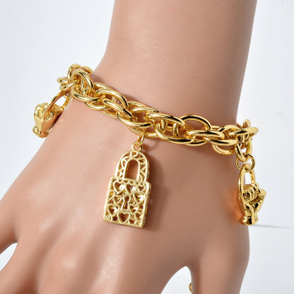 Zeadear jewelry 14k gold plated Fists and locks charm bracelet