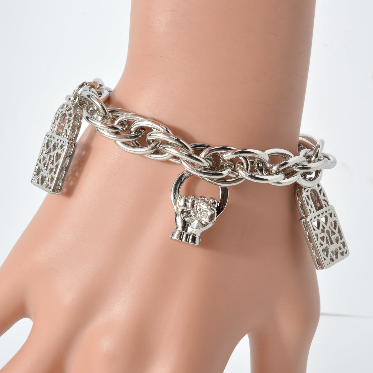 Zeadear jewelry 14k gold plated Fists and locks charm bracelet