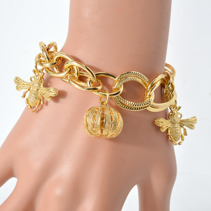 NEW Arrived wholesale Dragonfly 14k Gold Plated Link Chain Charm Bracelet