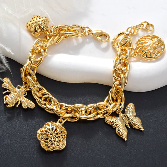 Zeadear jewelry 14k gold plated Butterfly Flower Bee Life Tree charm bracelet