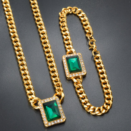 Dubai green zircon gemstone copper 18k gold plated pendants for chain necklace bracelet set