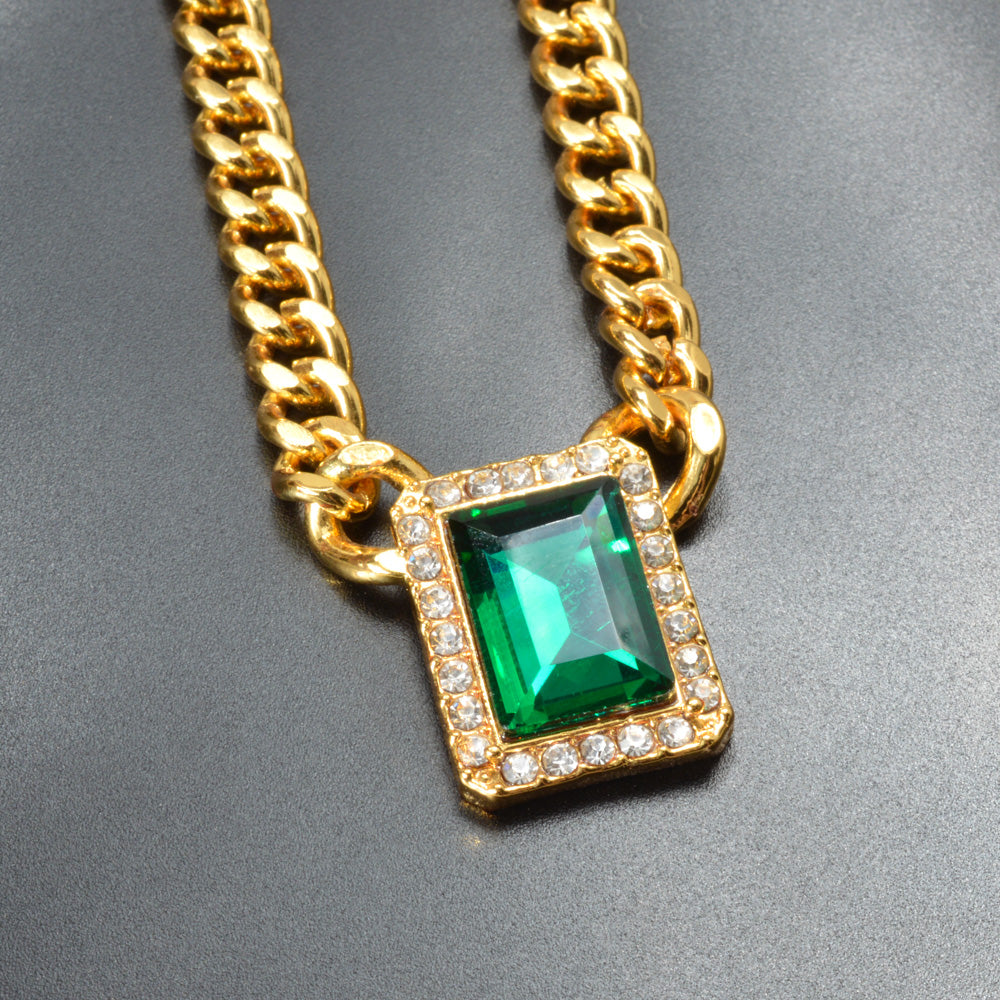 Dubai green zircon gemstone copper 18k gold plated pendants for chain necklace bracelet set