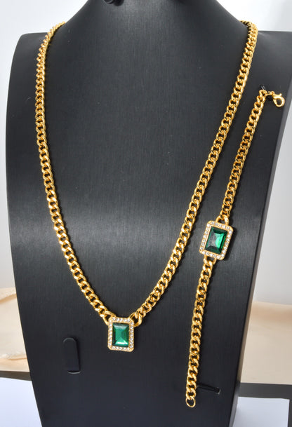 Dubai green zircon gemstone copper 18k gold plated pendants for chain necklace bracelet set