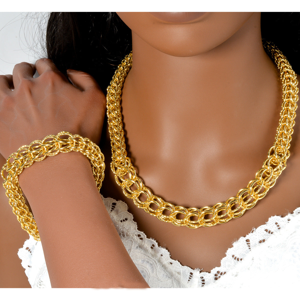 Dubai gold jewelry set 14k gold plated necklace and bracelet nigerian wedding jewelry set