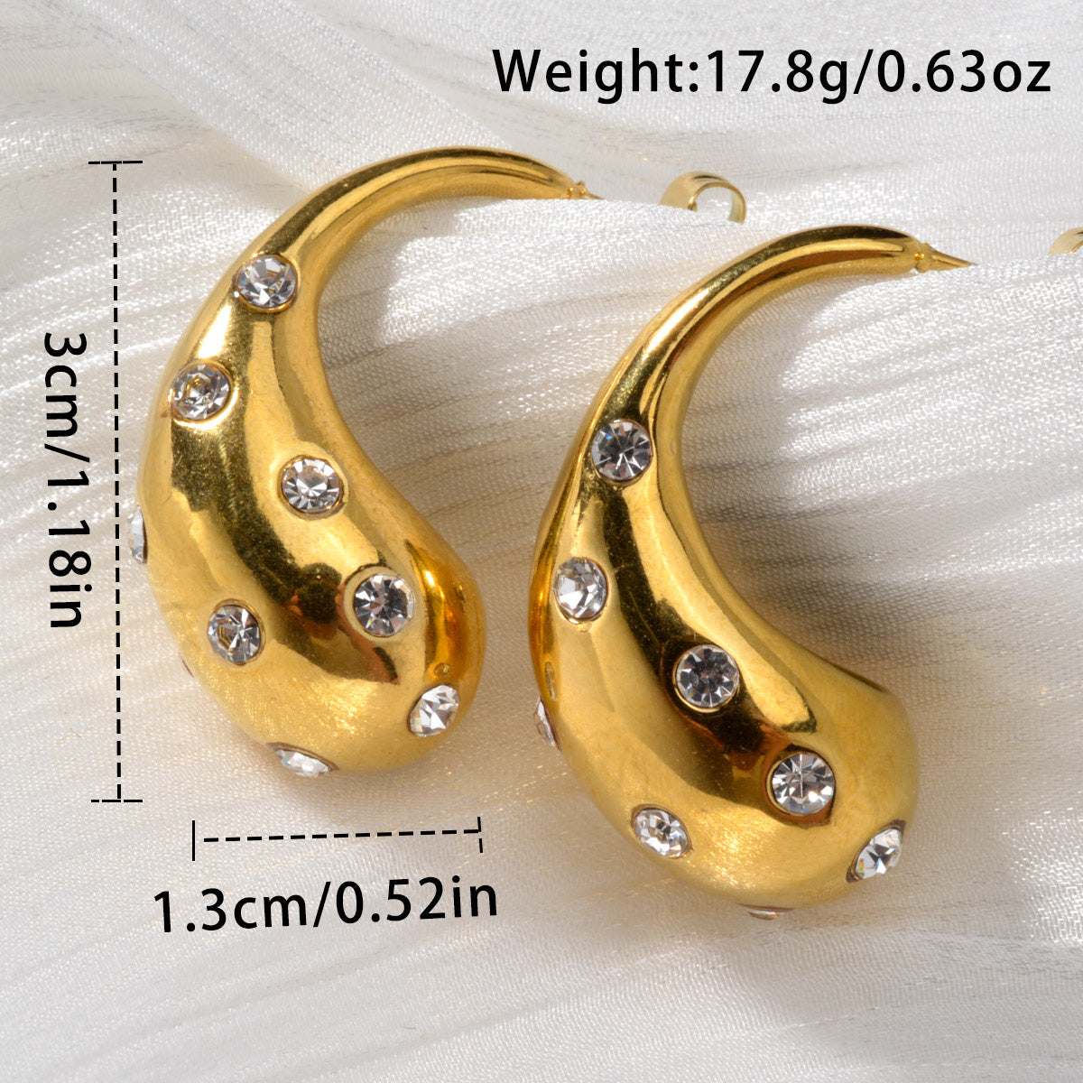 Zeadear jewelry 18k gold plated zircon stainless steel water drop stud earrings