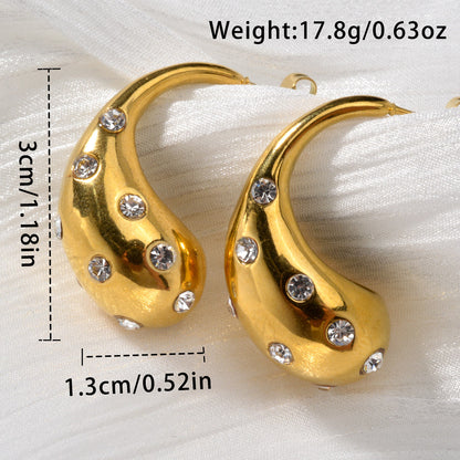 Zeadear jewelry 18k gold plated zircon stainless steel water drop stud earrings