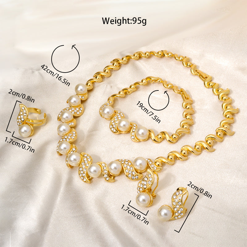 Custom Wholesale Jewellery Fashion Dubai Gold Plated Luxury Bridal Wedding Pearl Zircon Jewelry Set Women