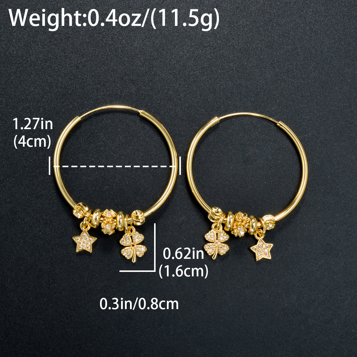 Zeadear jewelry 18k gold plated copper zircon hoop earrings