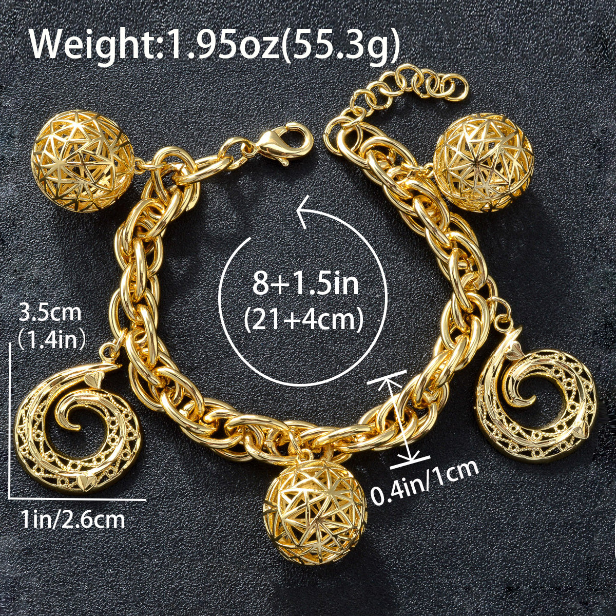 Zeadear jewelry 14k gold plated Hoops and balls charm bracelet