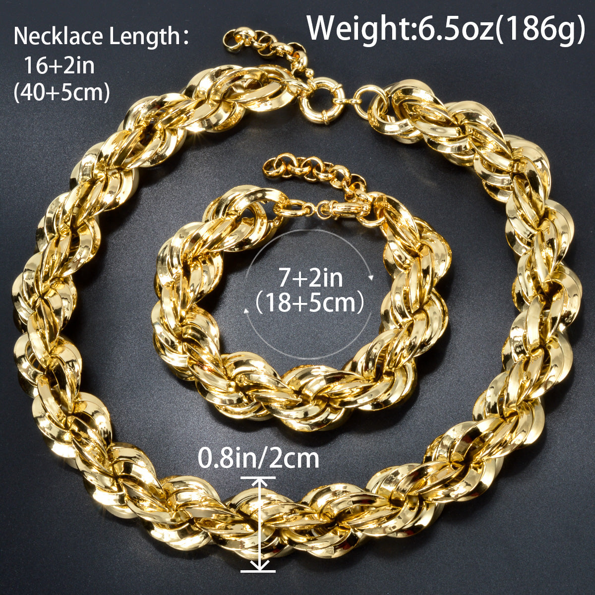 Custom Luxury Jewellery 18k Gold Plated Bridal Wedding Statement Twist Chain Necklace Bracelet Jewelry Sets Women