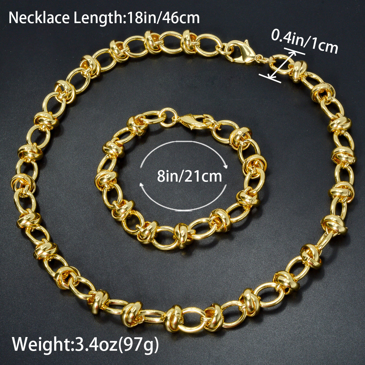 Custom Luxury Jewellery 18k Gold Plated Copper Knot Chain Necklace Bracelet Jewelry Sets Women