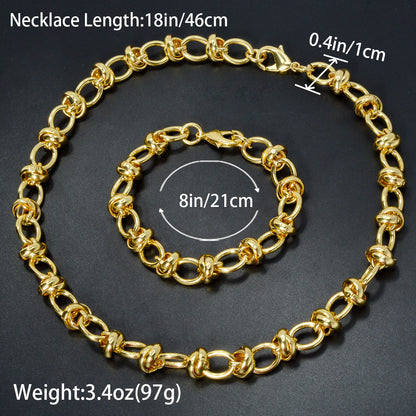 Custom Luxury Jewellery 18k Gold Plated Copper Knot Chain Necklace Bracelet Jewelry Sets Women