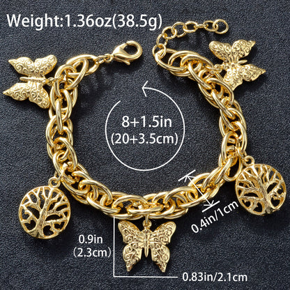 Zeadear jewelry 14k gold plated Butterfly and Life Tree charm bracelet