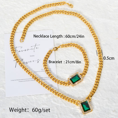 Dubai green zircon gemstone copper 18k gold plated pendants for chain necklace bracelet set