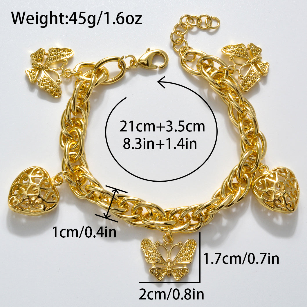 Zeadear jewelry 14k gold plated Hollow heart and butterfly charm bracelet