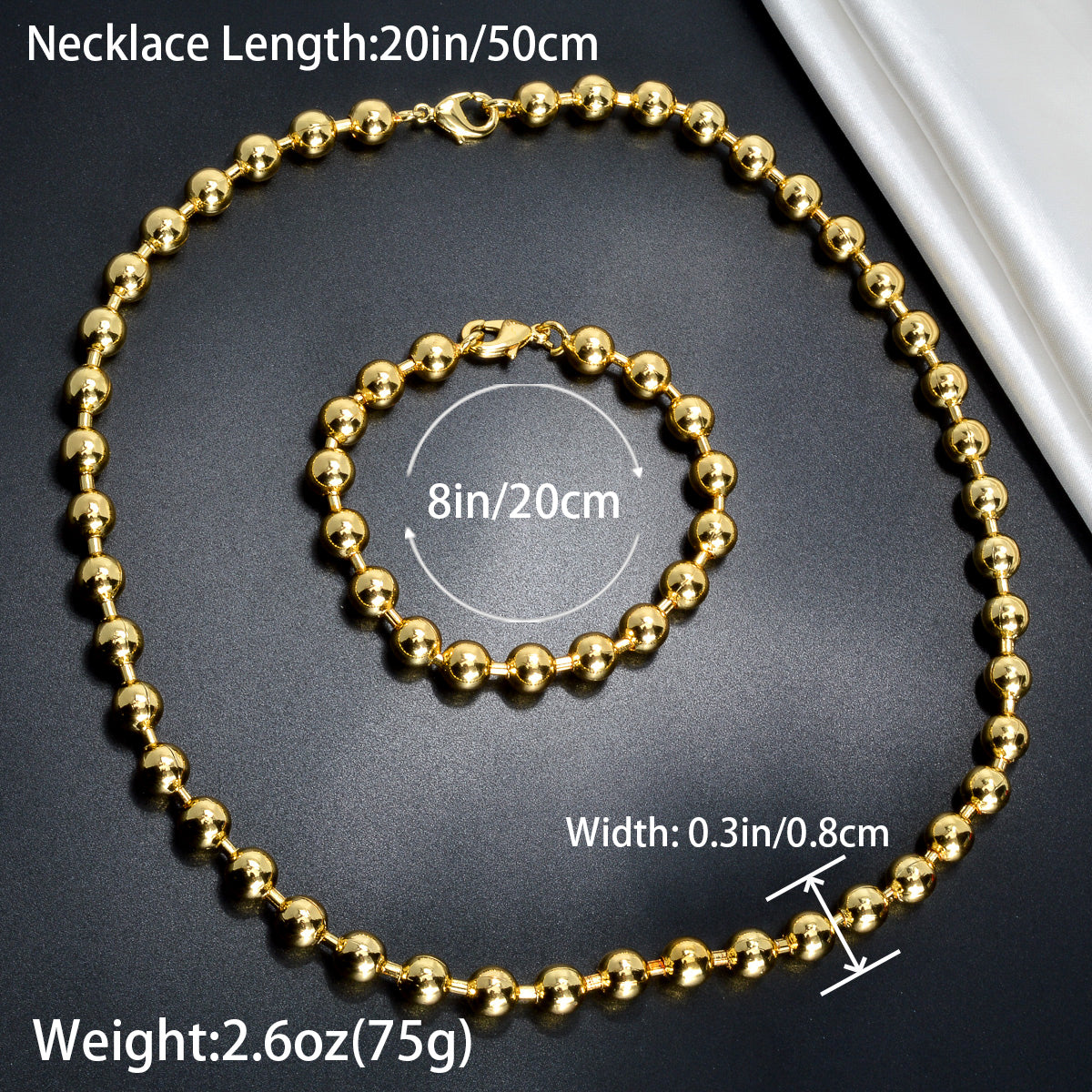 Custom Jewellery 18k Gold Plated Luxury Bridal Wedding Bead Chain Necklace Bracelet Jewelry Sets Women