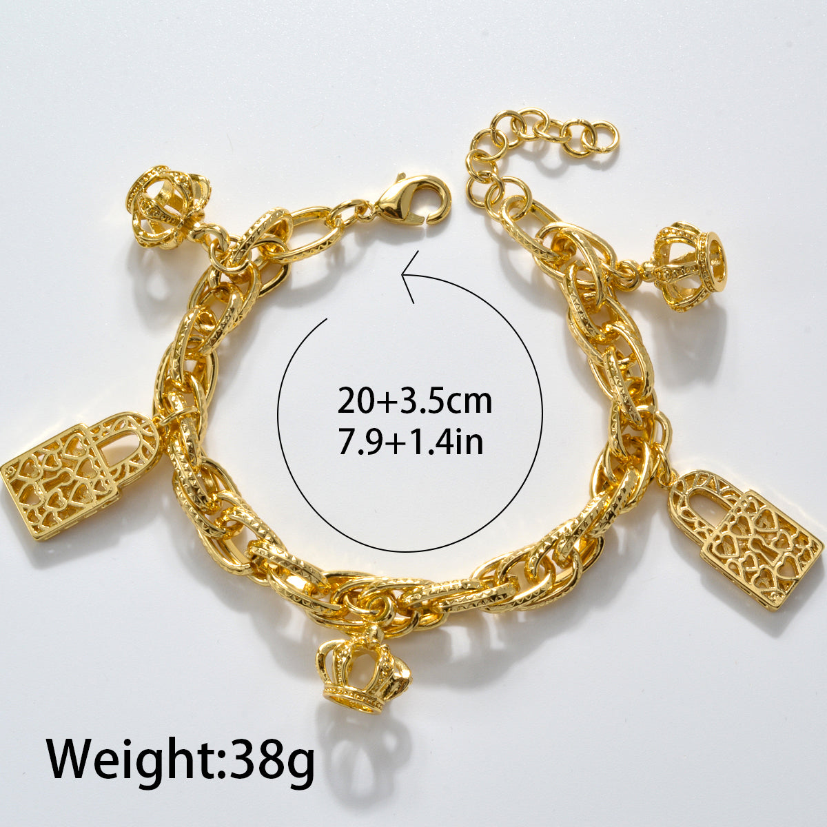 Zeadear jewelry 14k gold plated Lock and Crown charm bracelet