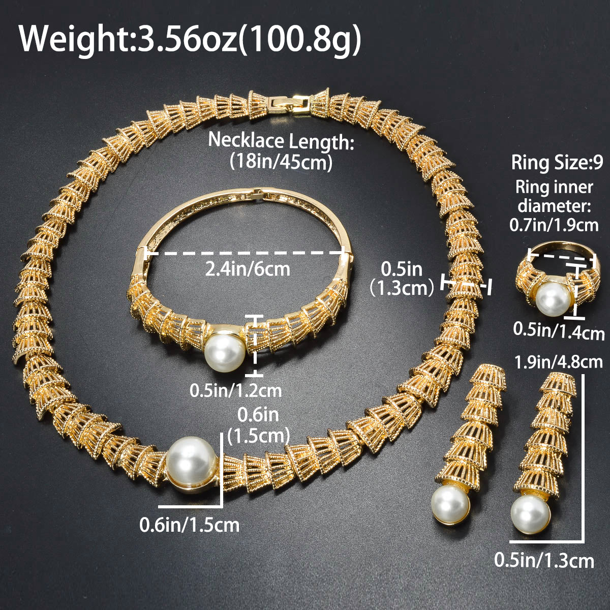 Custom Wholesale Jewellery Fashion Dubai 14k Gold Plated Pearl Zircon Jewelry Set Women