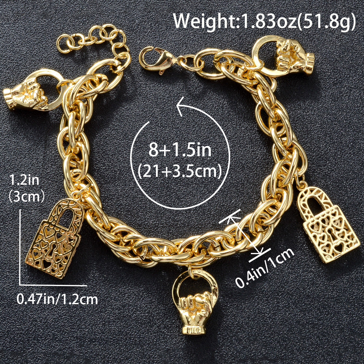 Zeadear jewelry 14k gold plated Fists and locks charm bracelet