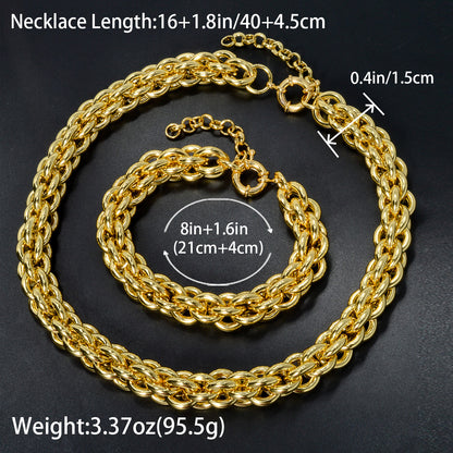 Custom Luxury Hiphop Jewellery 18k Gold Plated Copper Necklace Bracelet Jewelry Sets Women