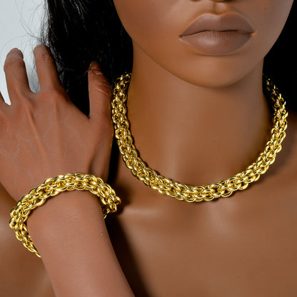 Custom Luxury Hiphop Jewellery 18k Gold Plated Copper Necklace Bracelet Jewelry Sets Women