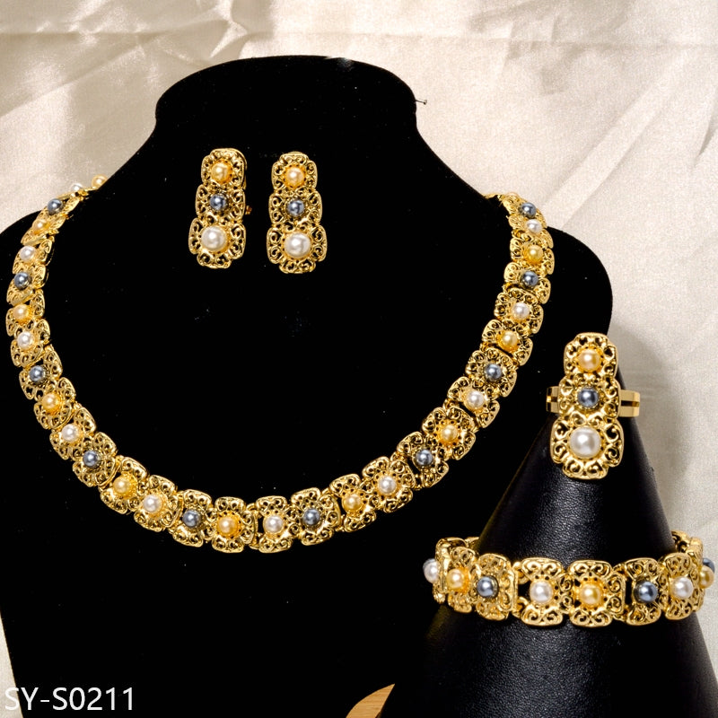 Custom Wholesale Jewellery Fashion Dubai 14k Gold Plated Jewelry Set Women